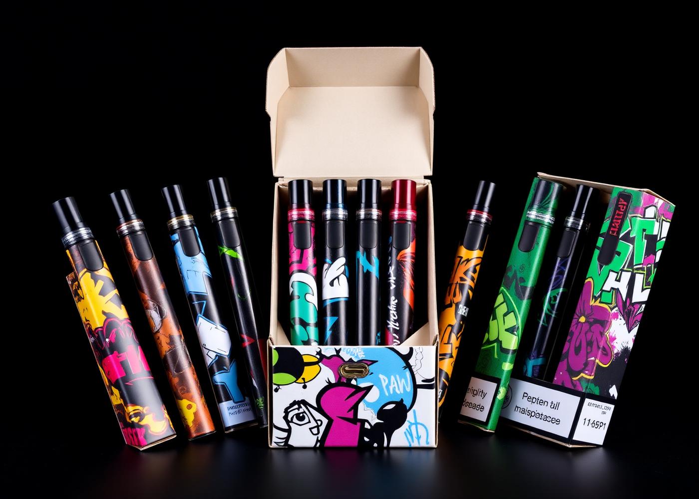 Caja mayorista abierta con vapers desechables de diseño graffiti